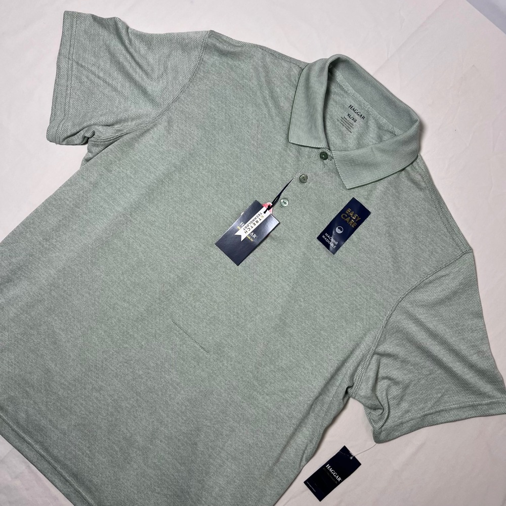 Haggar Mens XL Polo Shirt Sage Green Easy Care Stretch Short Sleeve New W/ Tags - Picture 2 of 9